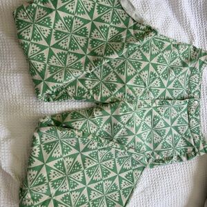 Green patterned flare pants